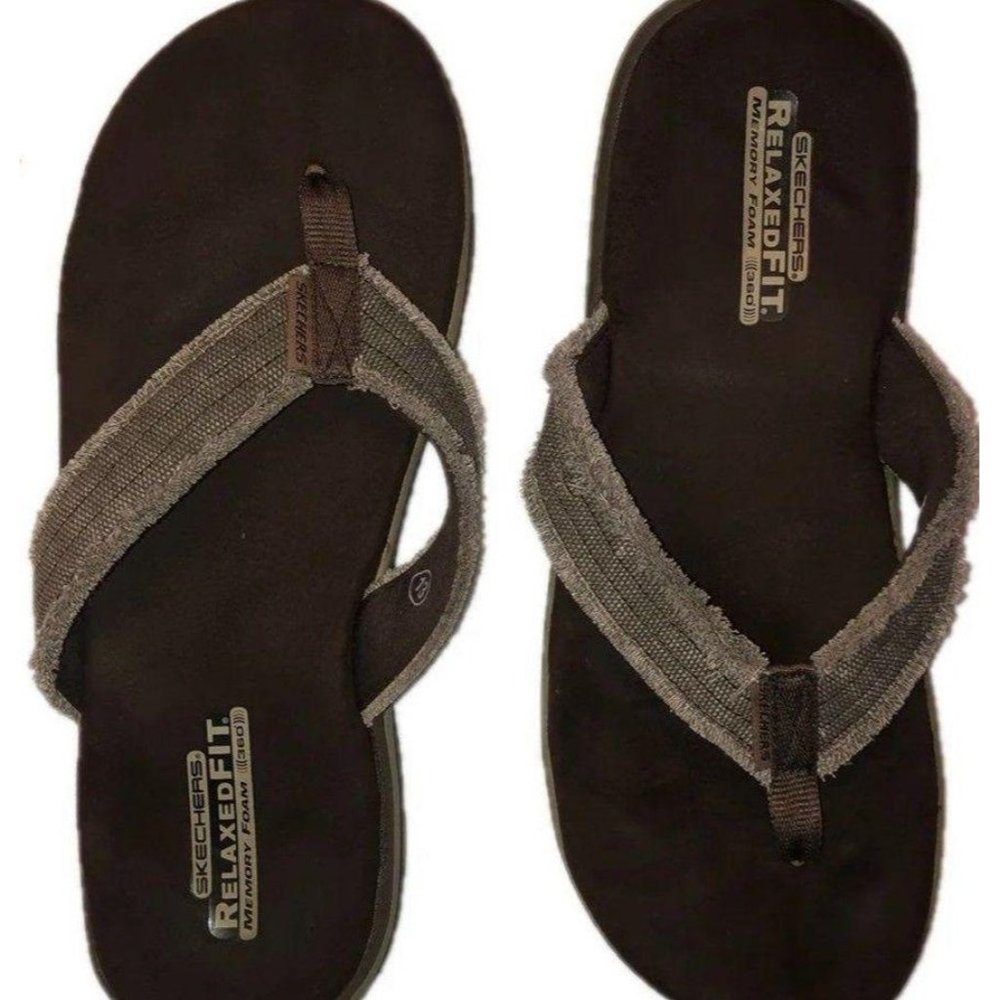 Skechers Mens Flip Flops 13 Brown Beach